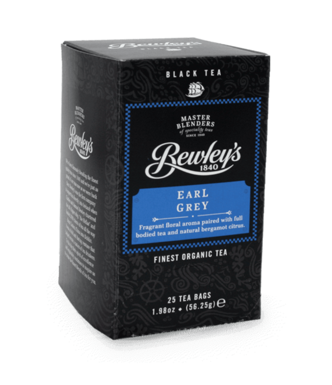 Box of Bewley's Earl Grey black tea on a white background
