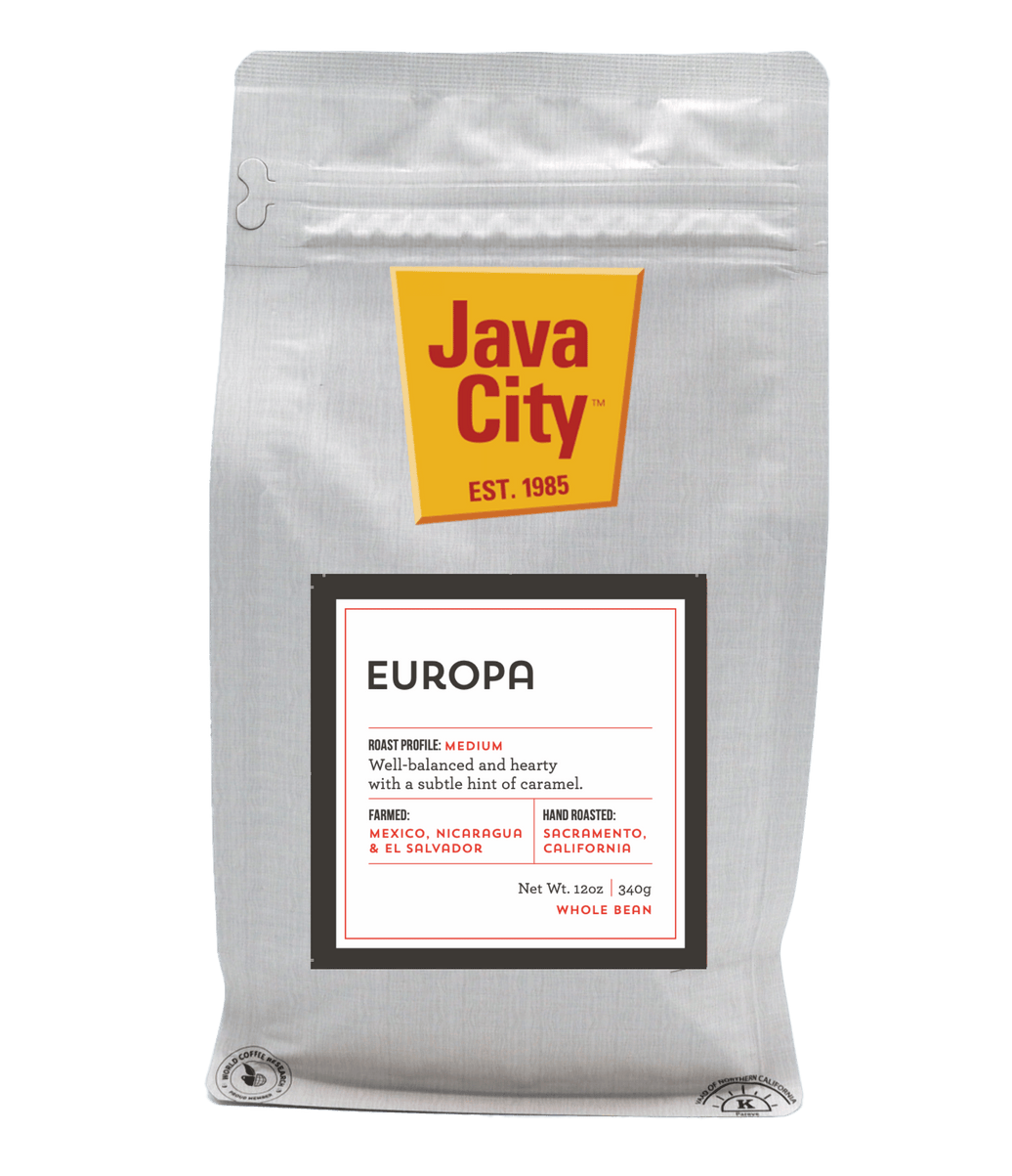 Java City Europa coffee package, medium roast, on a transparent background
