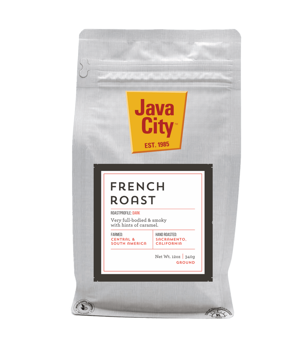 Java City French Roast coffee package on a transparent background