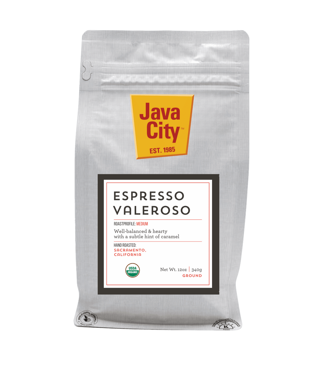 Java City Espresso Valeroso coffee package on a transparent background