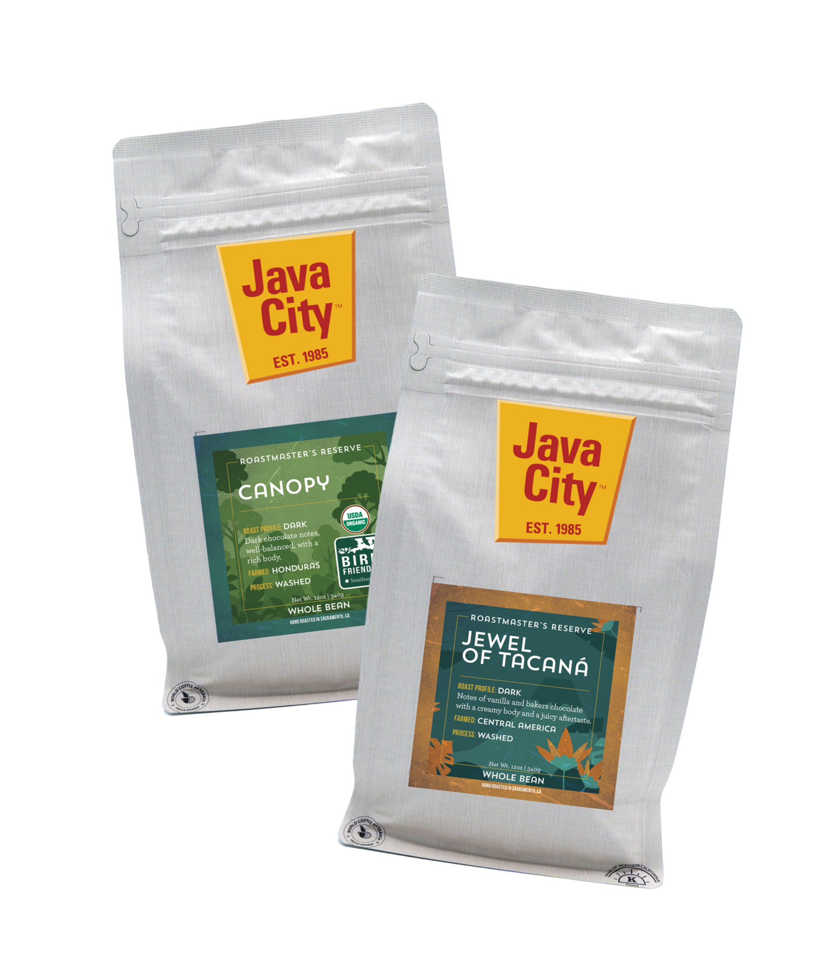 Java City coffee bags featuring limited time offerings; Canopy & Jewel of Tacaná