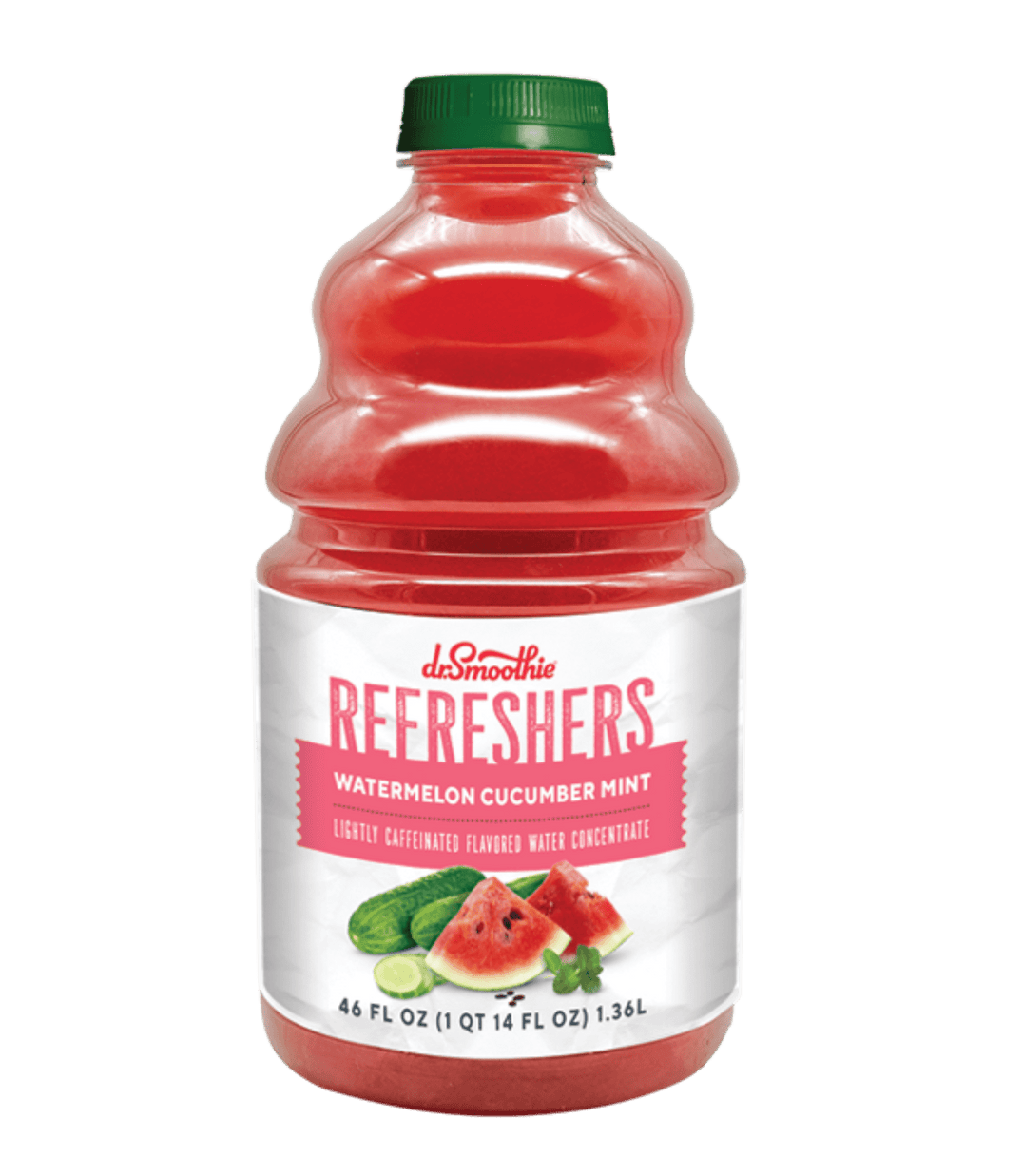 Bottle of Lé Moylie Refreshers Watermelon Cucumber Mint on a green background