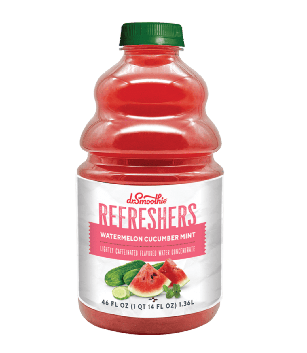 Bottle of Lé Moylie Refreshers Watermelon Cucumber Mint on a green background