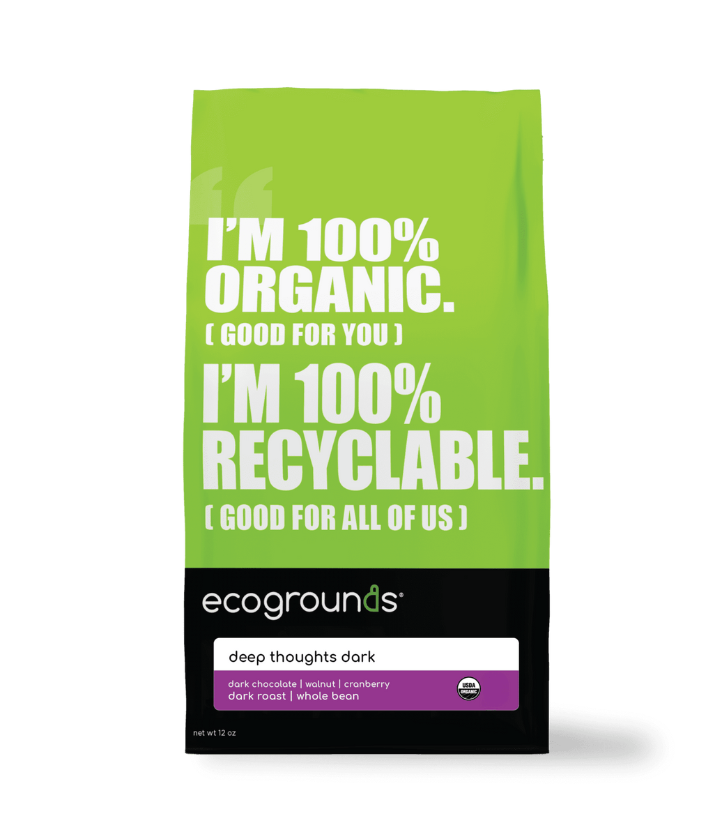 green coffee bag with 100% organic and 100% recyclable 