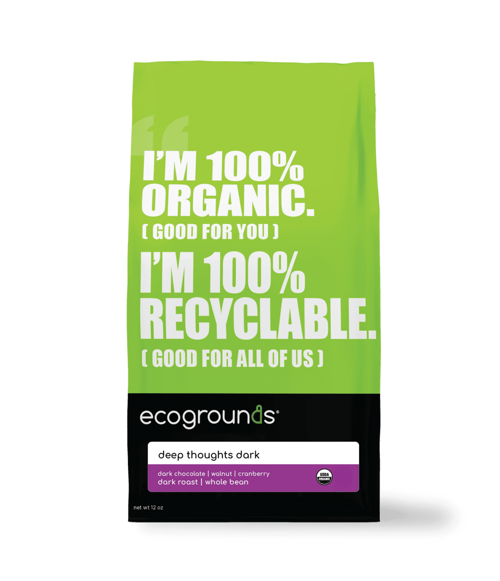 green coffee bag with 100% organic and 100% recyclable 