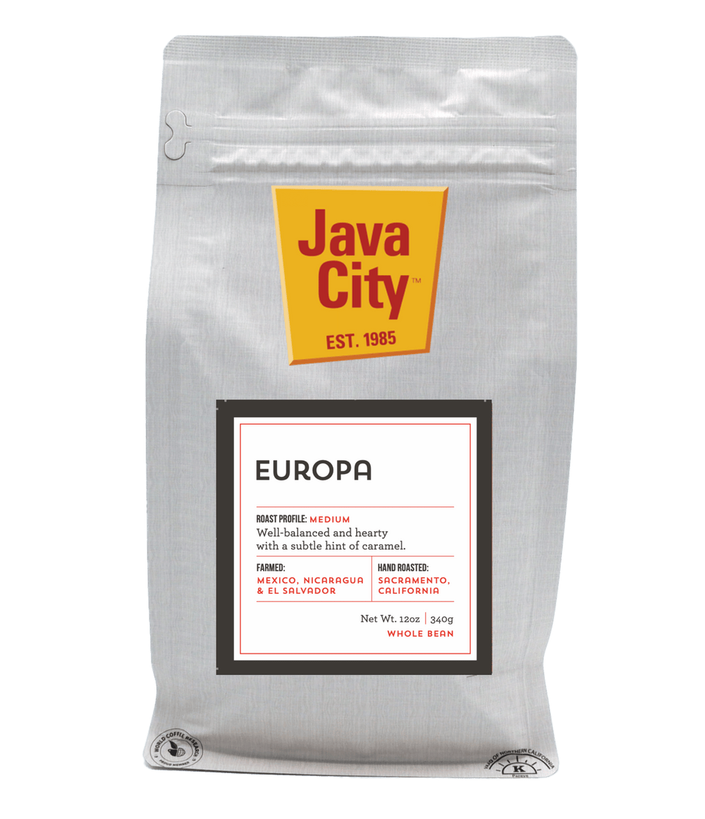 Java City Europa coffee package, medium roast, on a transparent background