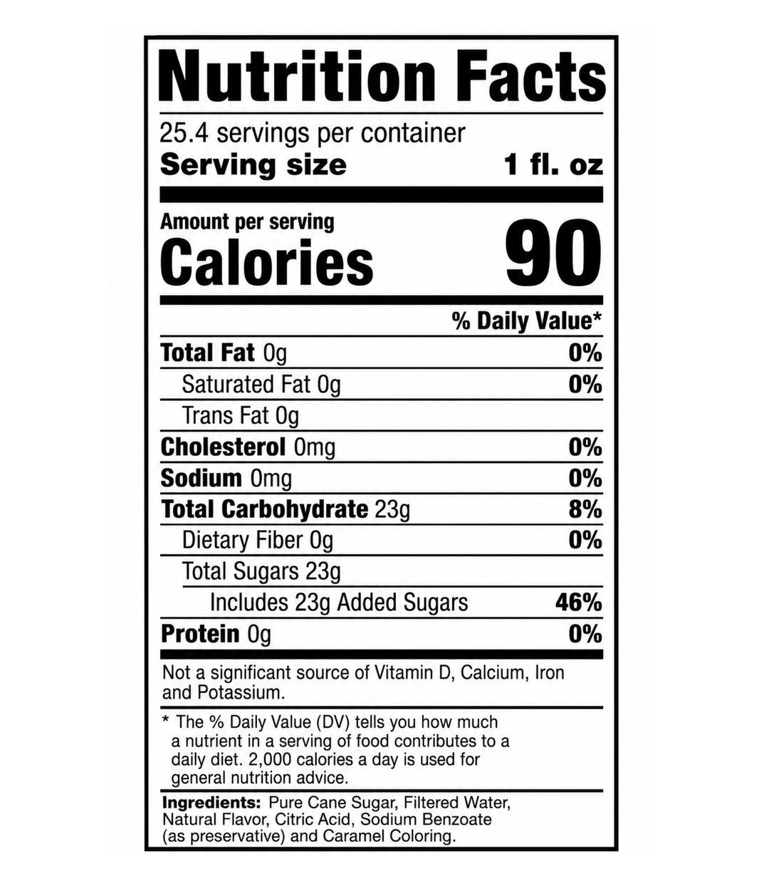image A Nutrition Facts label on a plain white background, showing a serving size of 1 fl. oz.