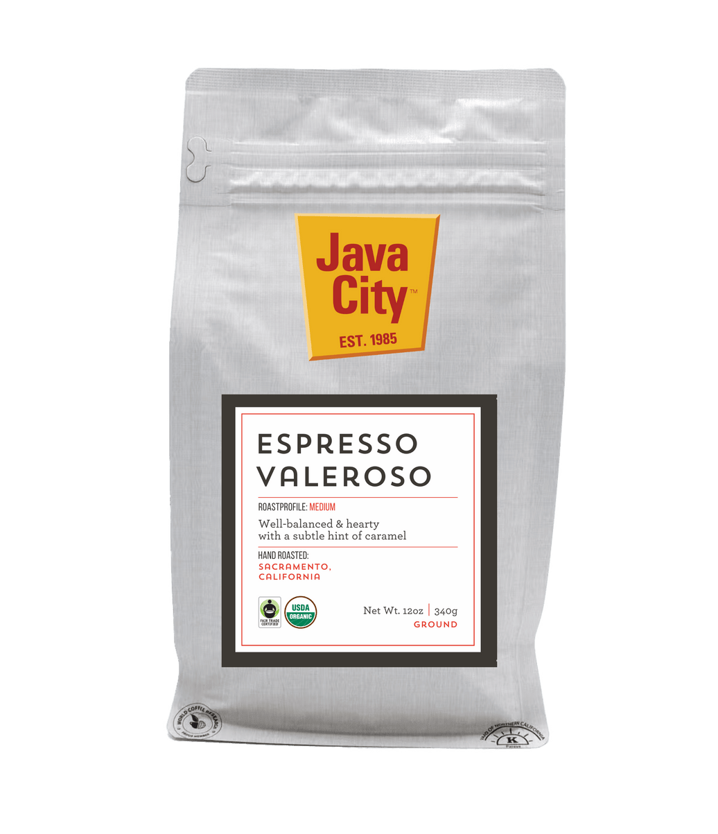 Java City Espresso Valeroso coffee package on a transparent background