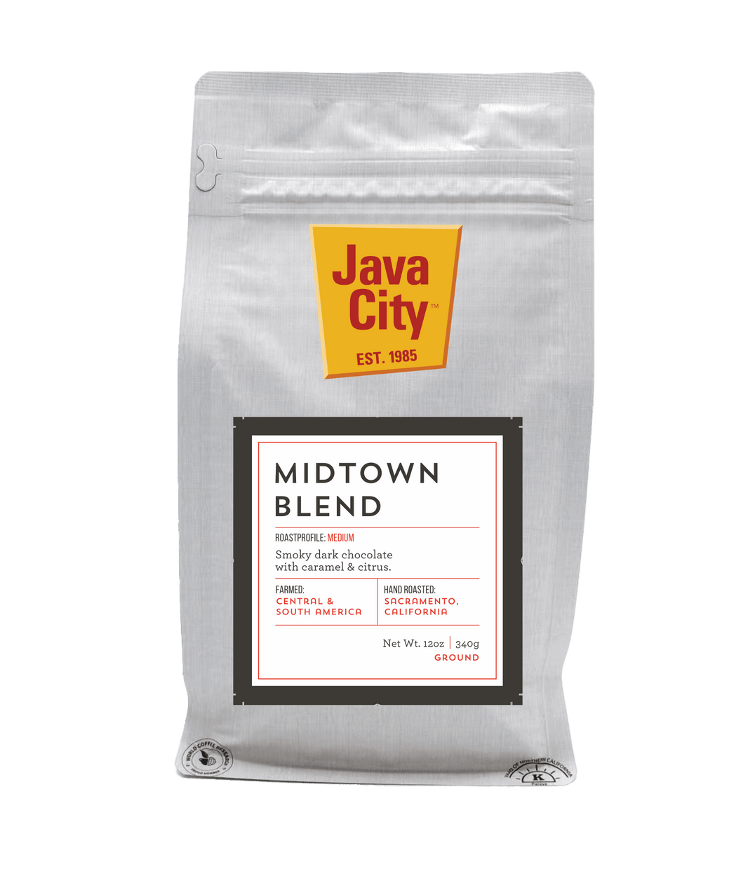 Java City Midtown Blend coffee package on a transparent background