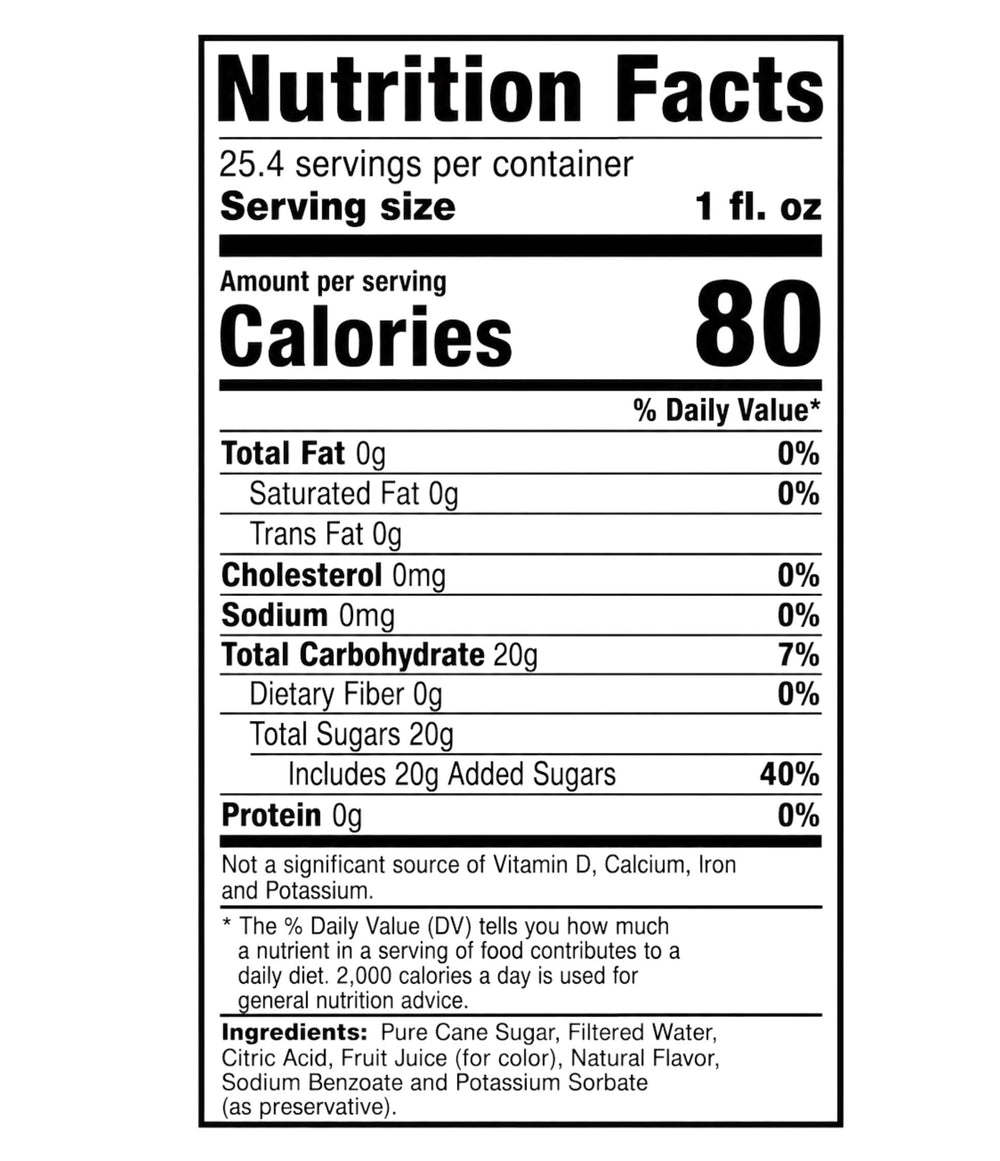 A Nutrition Facts label for a 1 fl. oz. serving size, showing 80 calories per serving with a white background and black text.