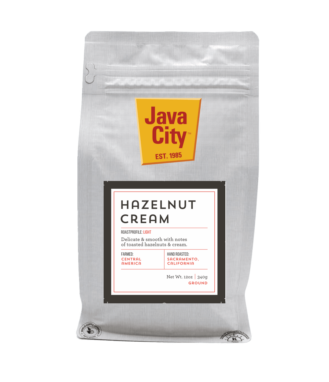 Java City Hazelnut Cream coffee package on a transparent background