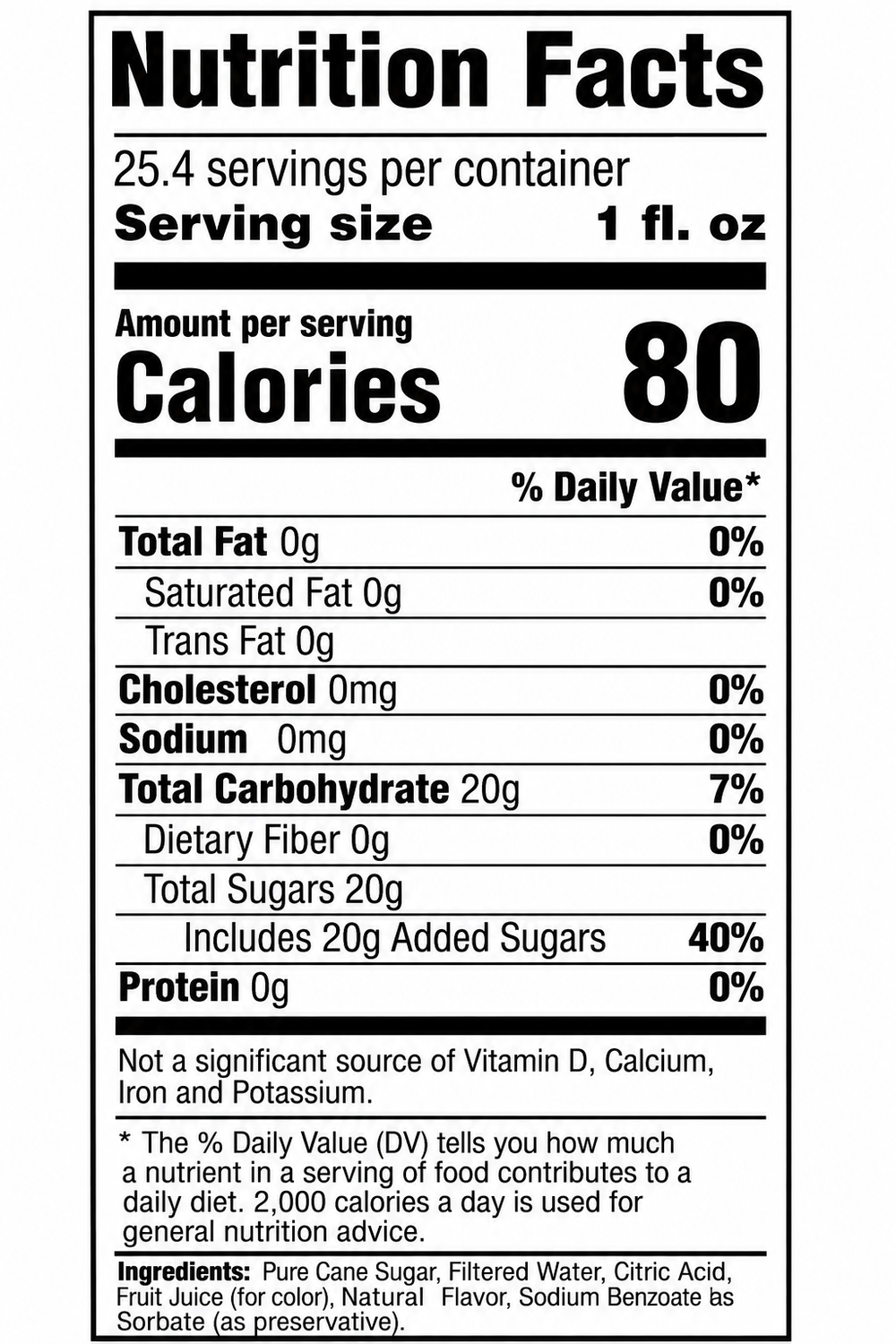 Java City Vanilla Syrup Nutrition Label