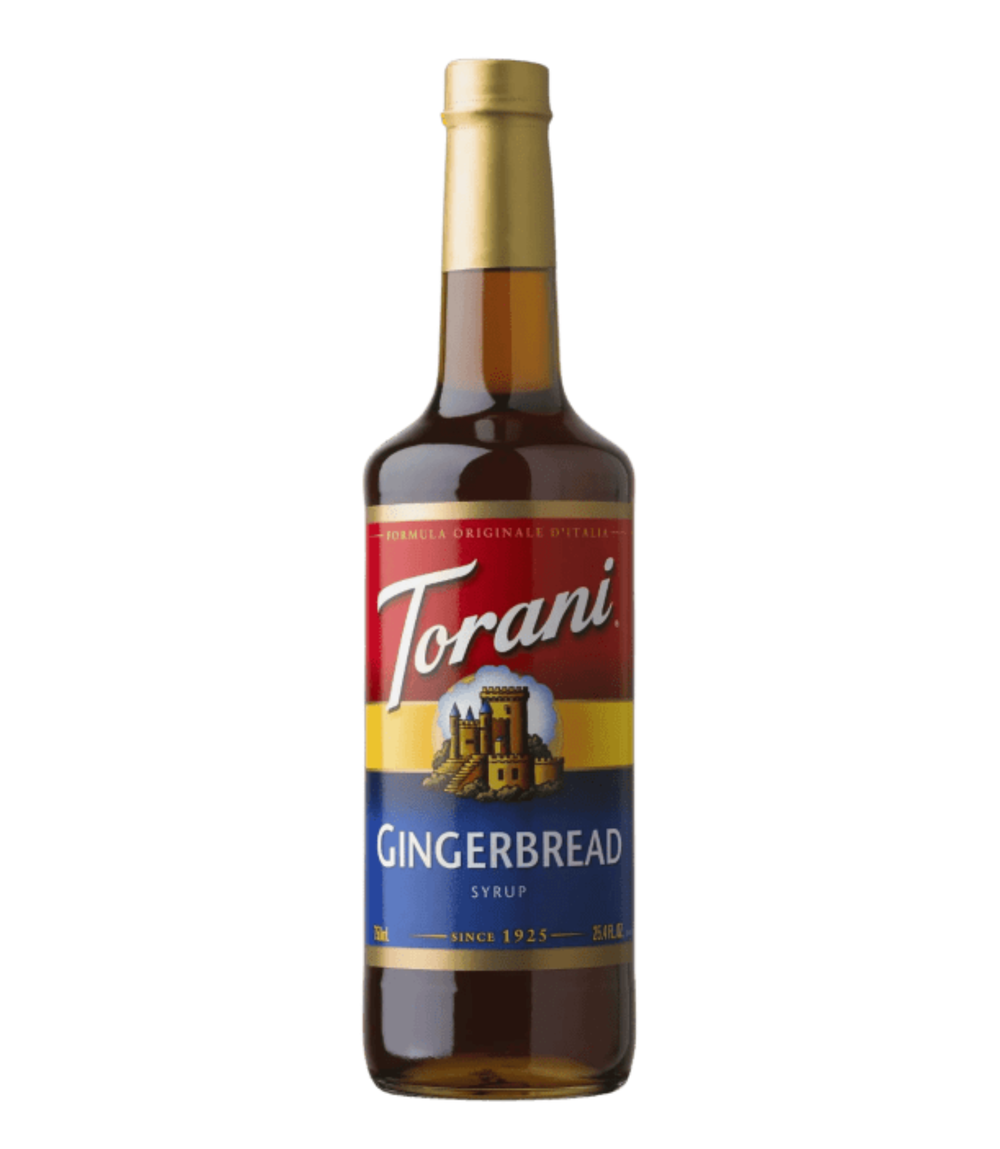 Torani Gingerbread syrup bottle on a white background