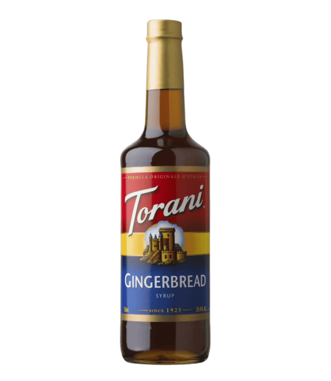 Torani Gingerbread syrup bottle on a white background